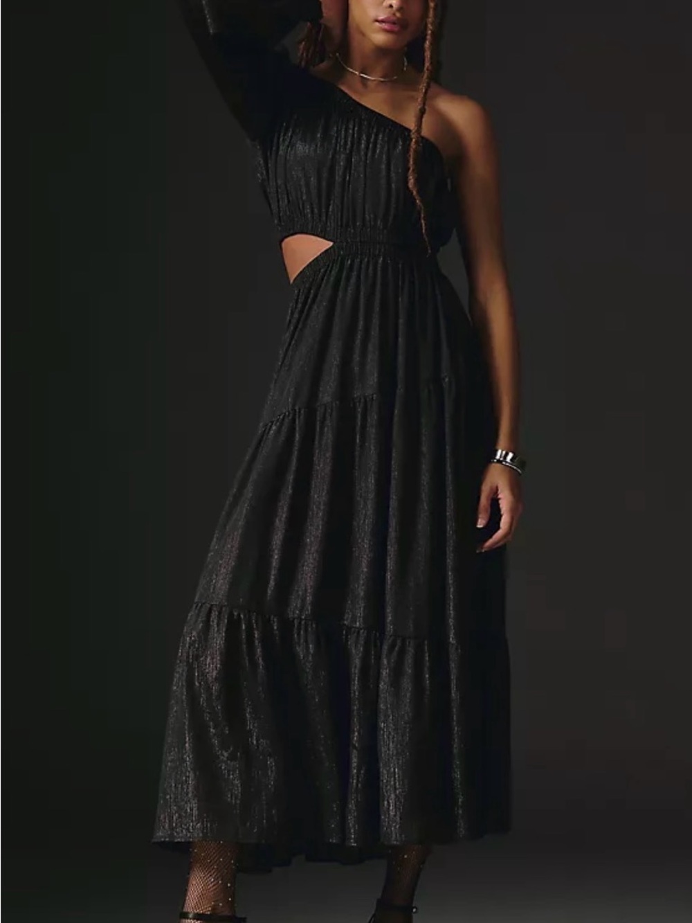 Moon River Black One-Shoulder Cutout Maxi Dress
